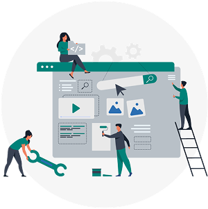 生成AIを活用したAI-DX業務自動化ツールを開発・実装する様子のイラスト